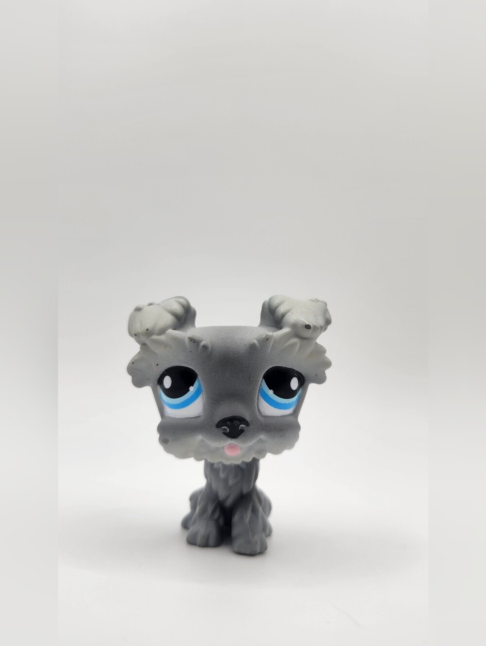 SCHNAUZER DOG #1393 - Authentic Littlest Pet Shop - Hasbro LPS Grey Dog Blue Eye